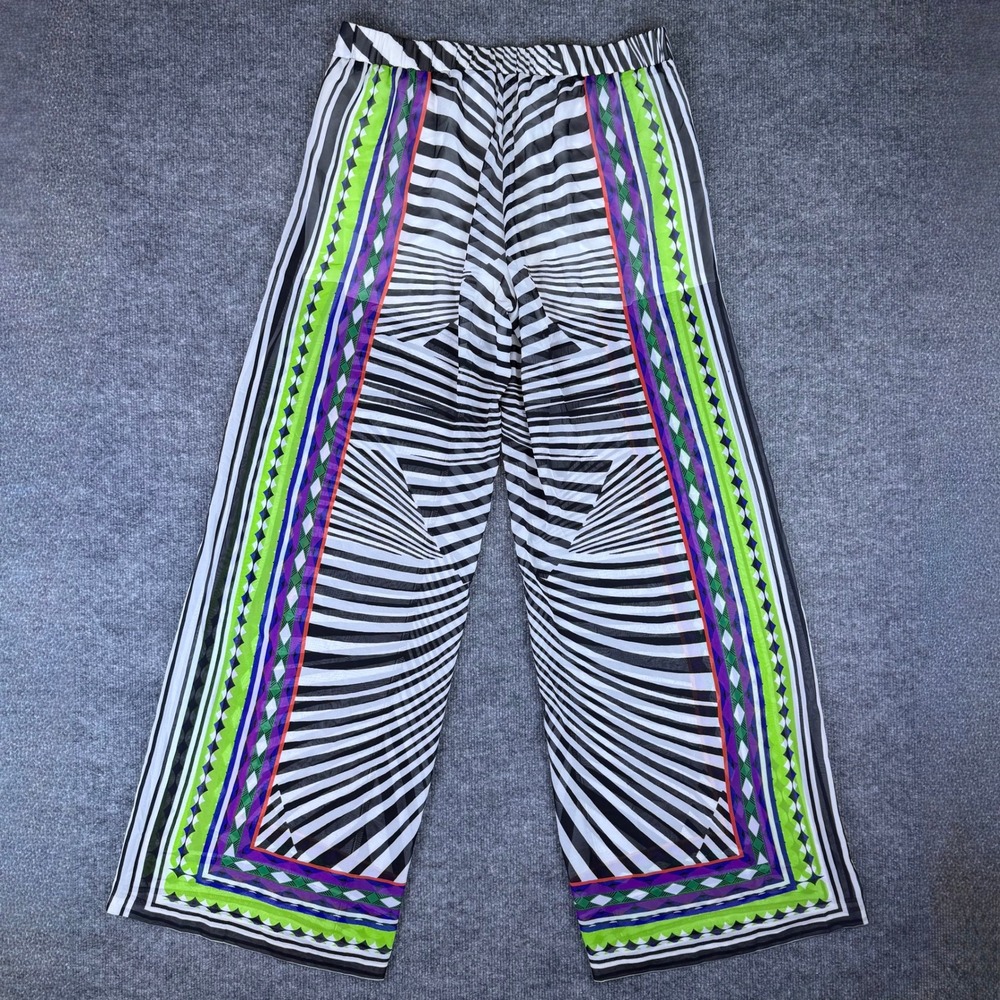Bisou Bisou Michele Bohbot Wide Leg‎ Mesh Pants Geometric Print Festival Funky M - Picture 4 of 8